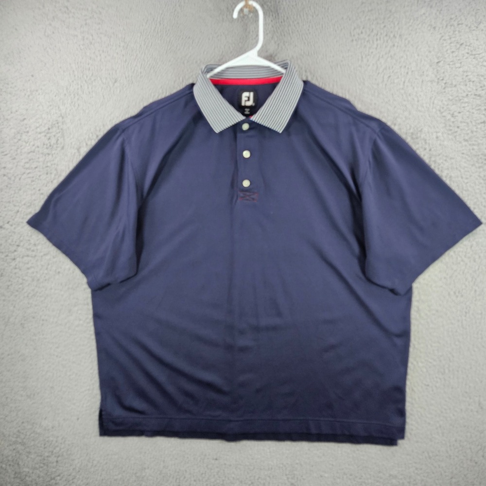 FootJoy FJ Mens XL Navy Blue Striped Collar ProDry Golf Polo Shirt Short Sleeve‎